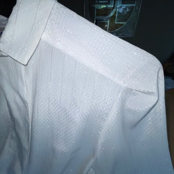 Vintage JAC DALE IVORY BLOUSE with SILVER THREAD Dressy Long Sleeve, Button-Down - Picture 15 of 16